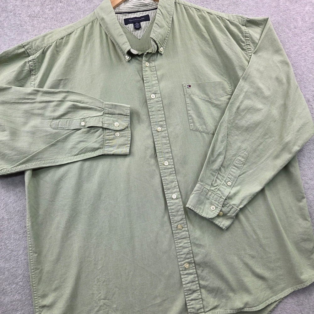 Heritage Coastal TOMMY HILFIGER Button Down Long Sleeve Shirt Mens XL Green
